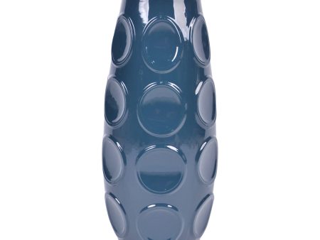 STONEWARE, 17  CIRCLE EMBOSSED VASE, NAVY For Sale