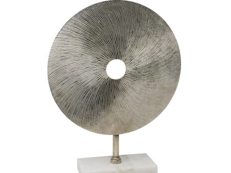 Metal Disk Sculpture On Stand, Silver Online Sale