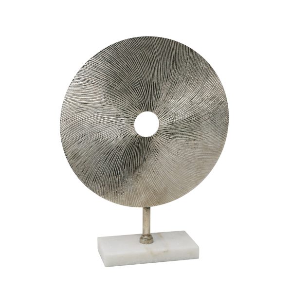 Metal Disk Sculpture On Stand, Silver Online Sale