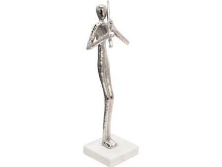 15  FLUTE MUSICIAN ON MARBLE BASE, SILVER Online now