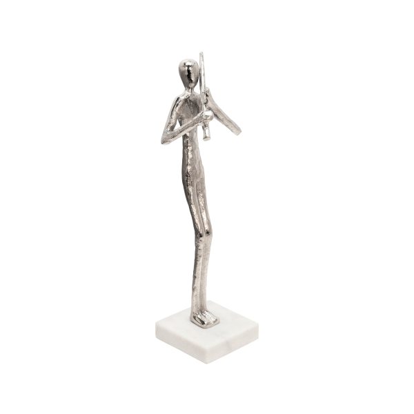 15  FLUTE MUSICIAN ON MARBLE BASE, SILVER Online now