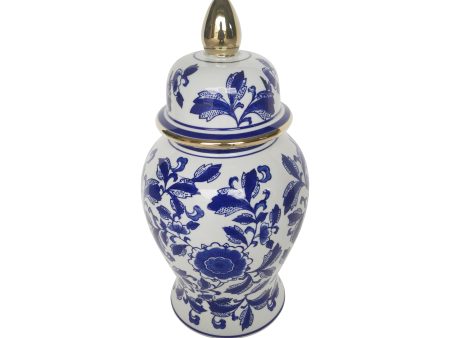 14  TEMPLE JAR W  ROSE FLOWER, BLUE & WHITE Hot on Sale