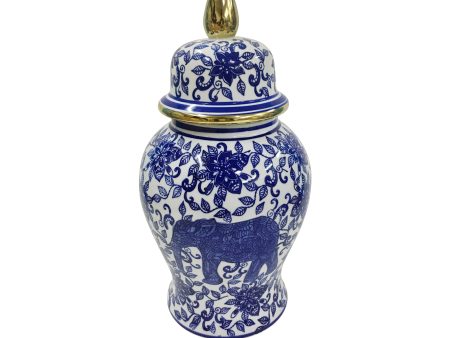 14  TEMPLE JAR W ELEPHANT, BLUE & WHITE Cheap