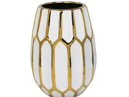 CERAMIC VASE 9.5  WHITE GOLD Fashion