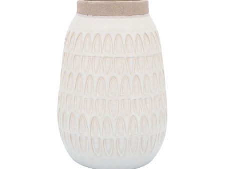 CER, 8 H CARVED VASE, BEIGE For Discount