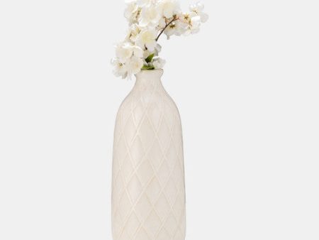 CER, 16  PLAID TEXTURED VASE, BEIGE For Cheap