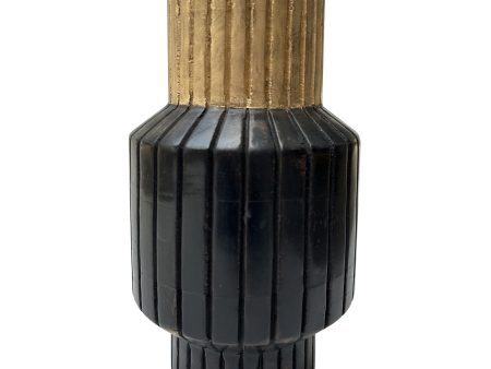 WOOD, 14  CARVED TOTEM VASE W GOLD TOP, BLACK GOLD Cheap