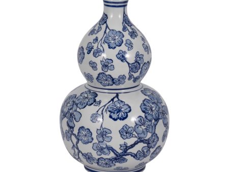 13  CHERRY BLOSSOM CHINOISERIE GOURD VASE, BLUE WH Cheap