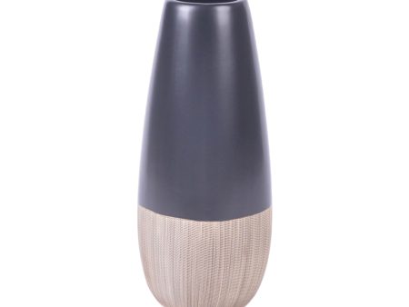 CER, 13 H 2-TONE VASE, CREME BLK For Sale