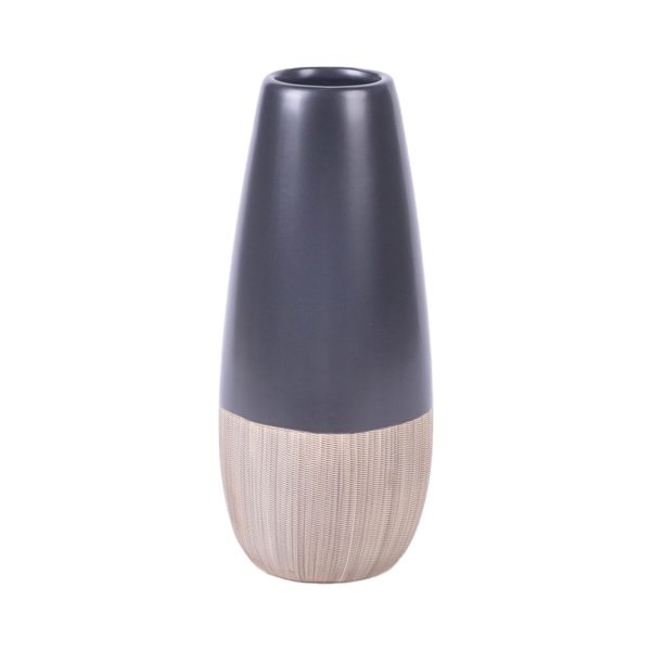 CER, 13 H 2-TONE VASE, CREME BLK For Sale