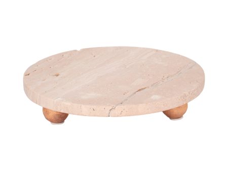 10  Travertine Tray On Wood Ball Feet, Tan Discount